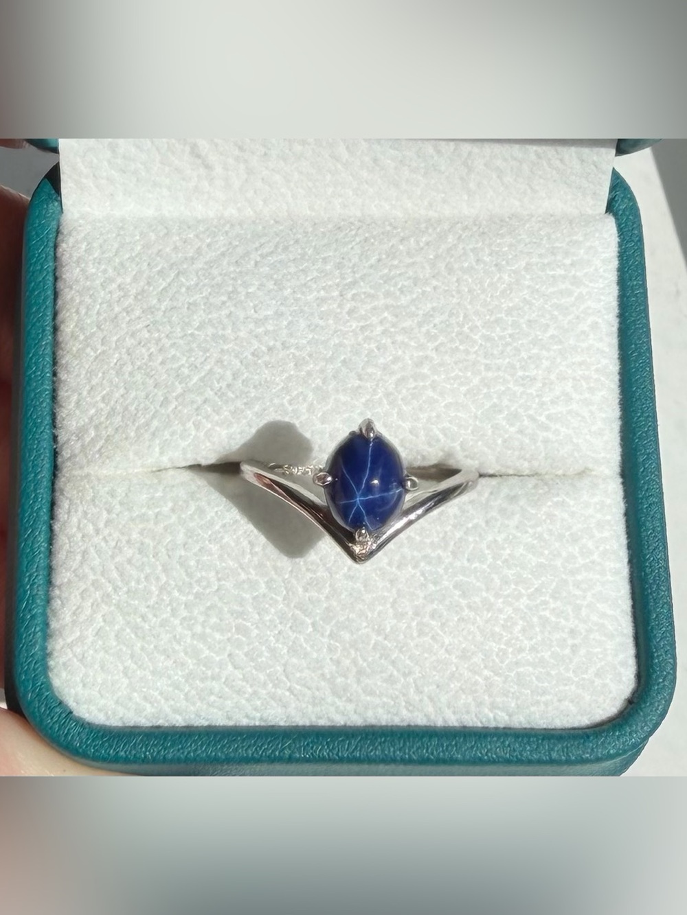 Stunning 1.79CT Natural Blue Star Sapphire Chevron Ring 925 Sterling Silver Sz 6